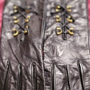 Dark Brown Leather Lace-Up Gloves with Gold Eyelets